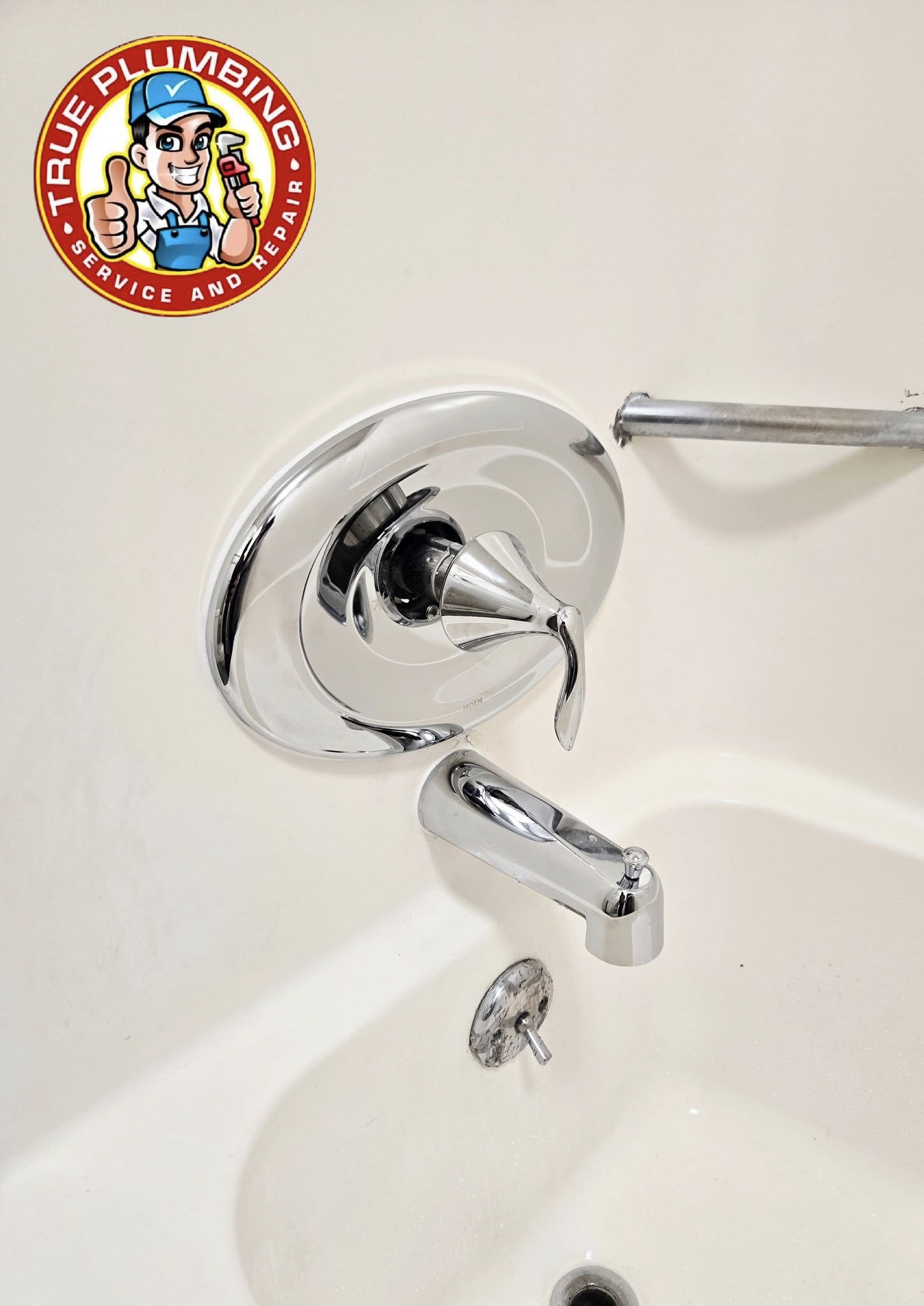 after installation of a new single handle tub and shower valve with chrome trim by plumber repairing bathroom shower fixture