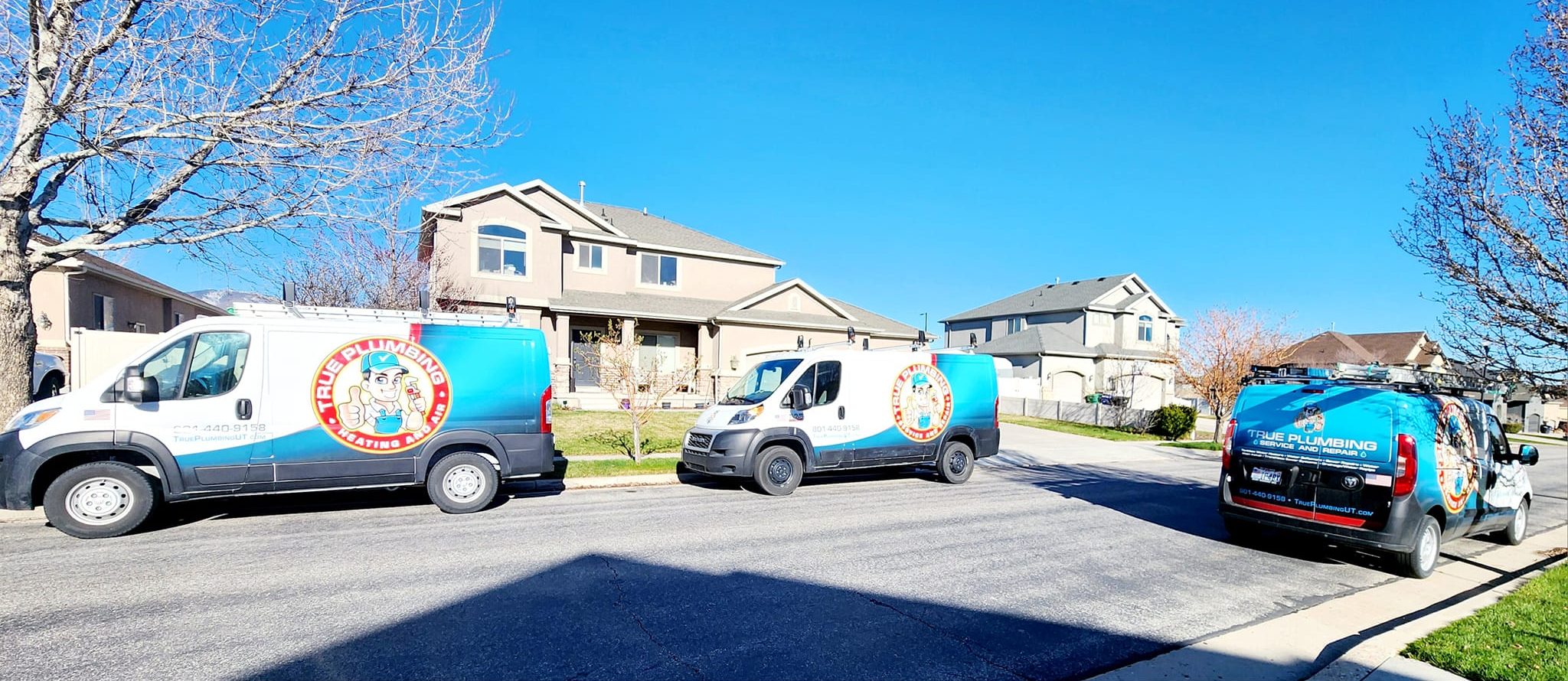 True Plumbing service vans serving Stansbury Park Utah