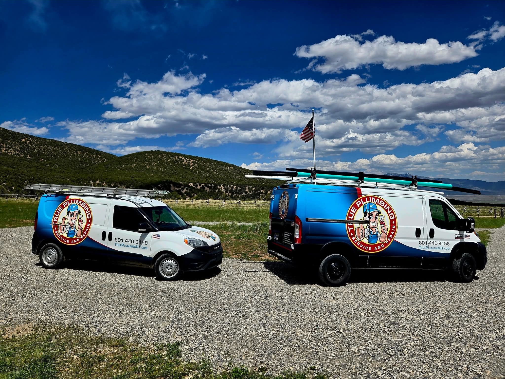 True Plumbing service van serving Tooele County Utah