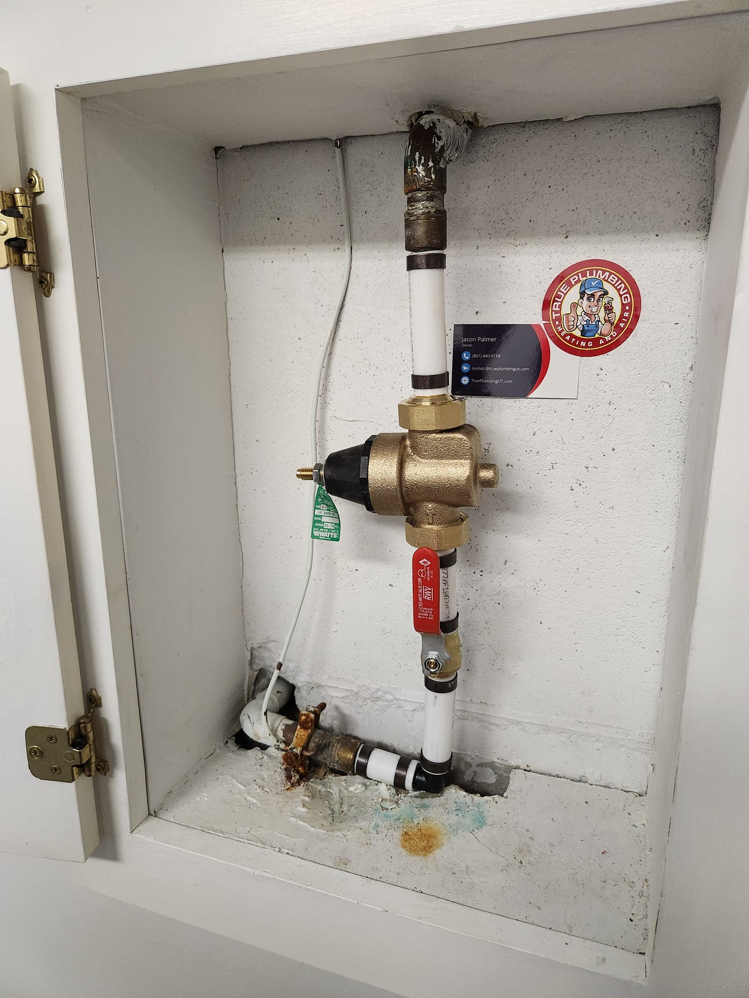 Water pressure regulator replacement performed by plumber installing new PRV valve to restore safe water pressure in home plumbing system